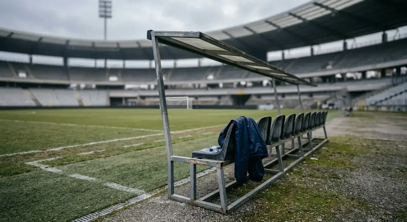 Eidel Trainerbänk um Rand vun engem Foussballterrain