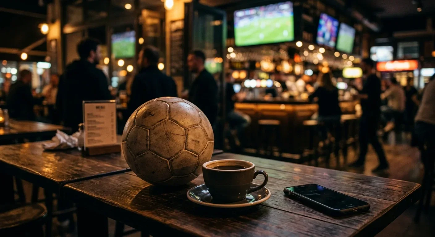 Foussball an eng Handy-Kamera op enger Café-Dësch, Owendstëmmung